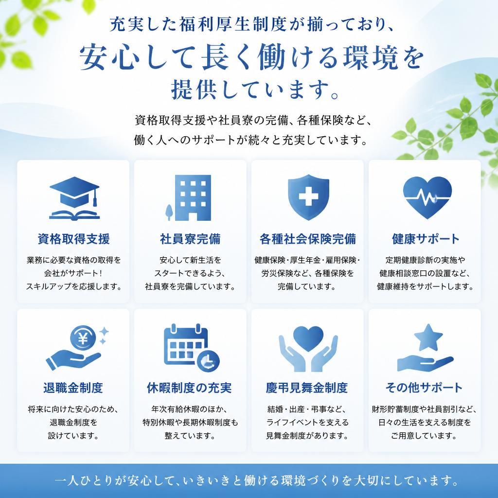 豊富な福利厚生で安心して働ける