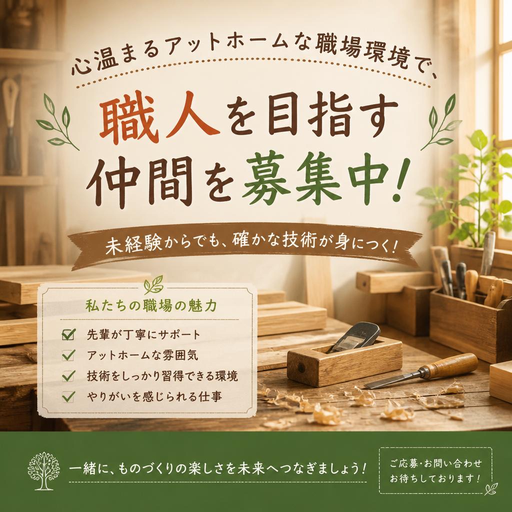 心温まるアットホームな職場環境で、職人を目指す仲間を募集中！