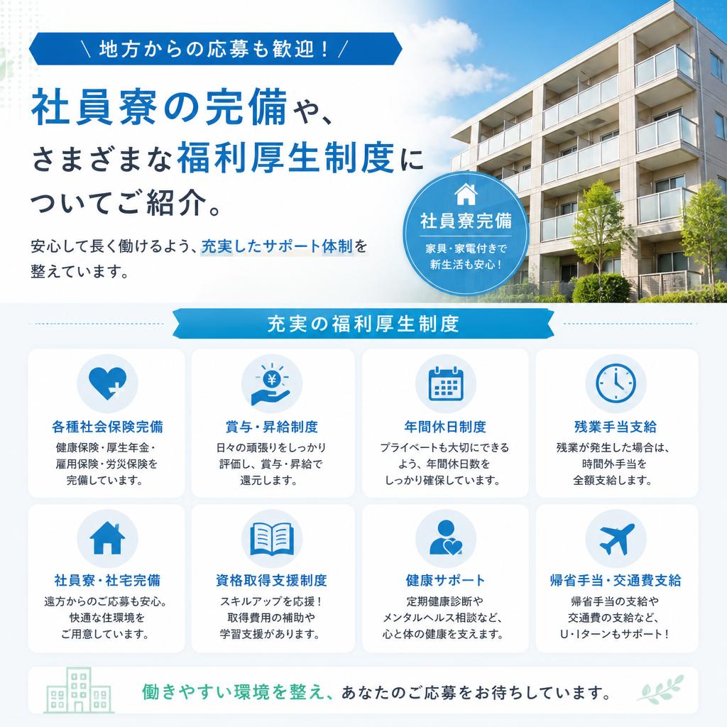 社員寮と福利厚生の充実